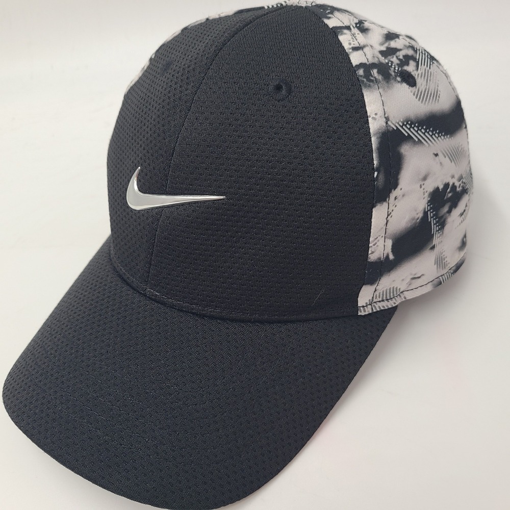 Child Nike Hat Snapback Black White Abstract Pattern Swoosh Logo Sports Outdoors